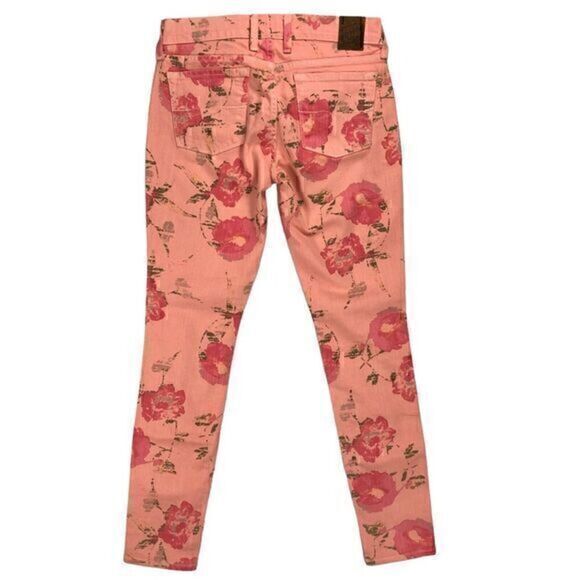 Lucky Brand Legend Skinny Jeans Womens 2/26 Peach Floral Stretch 5 Pockets Denim - Picture 4 of 13